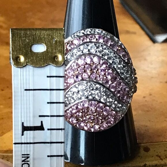 Natural Pink Sapphire Sterling Silver Cocktail Ring Size 10 - Picture 5 of 9